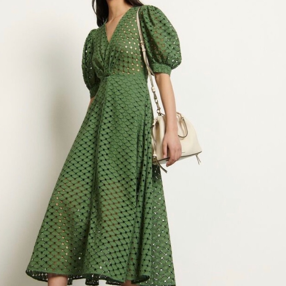 Sandro green cotton eyelet maci dress